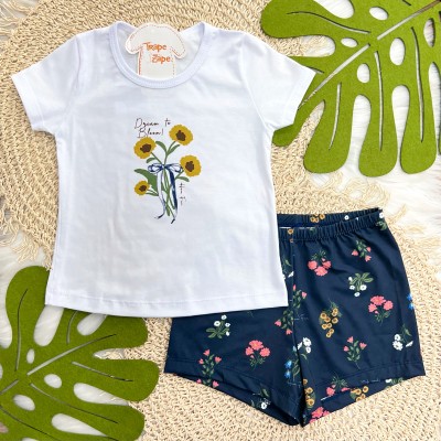 Pijama Dream to Bloom Branco e Marinho